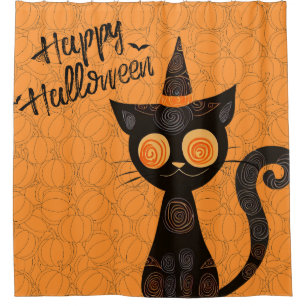 Halloween/cat/pumpkin/fall shower curtain