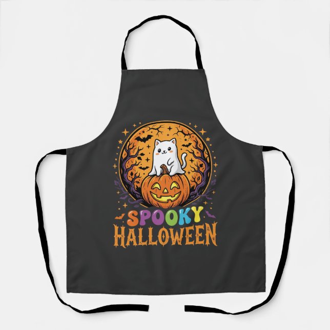 Halloween Cat Pumpkin Moon Vintage Design Apron (Front)