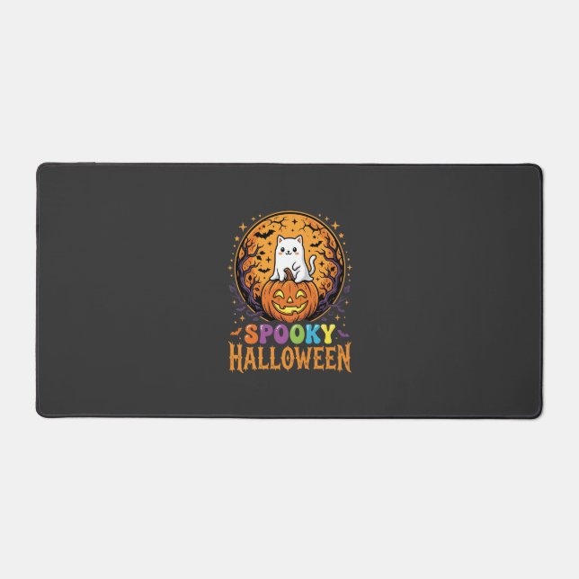 Halloween Cat Pumpkin Moon Vintage Design Desk Mat (Front)