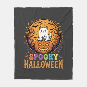Halloween Cat Pumpkin Moon Vintage Design Fleece Blanket