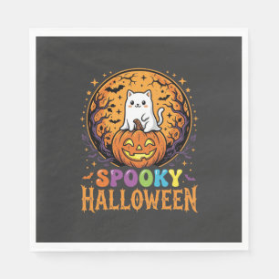 Halloween Cat Pumpkin Moon Vintage Design Napkin