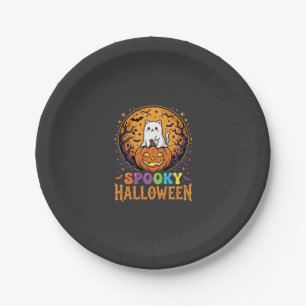 Halloween Cat Pumpkin Moon Vintage Design Paper Plate