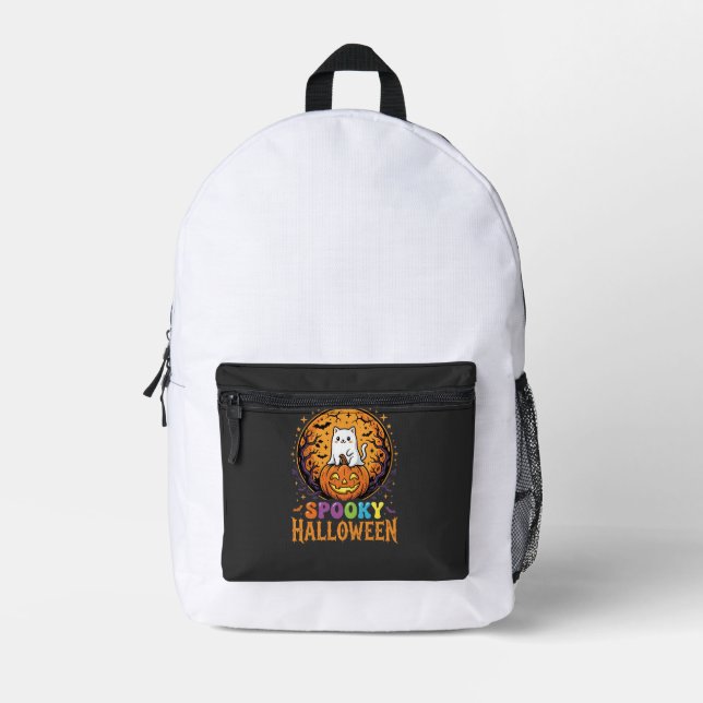 Halloween Cat Pumpkin Moon Vintage Design Printed Backpack (Front)