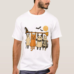 Halloween Cat Pumpkin Skeleton T-Shirt