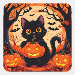 Halloween Cat Pumpkin Sticker For Laptop Decor