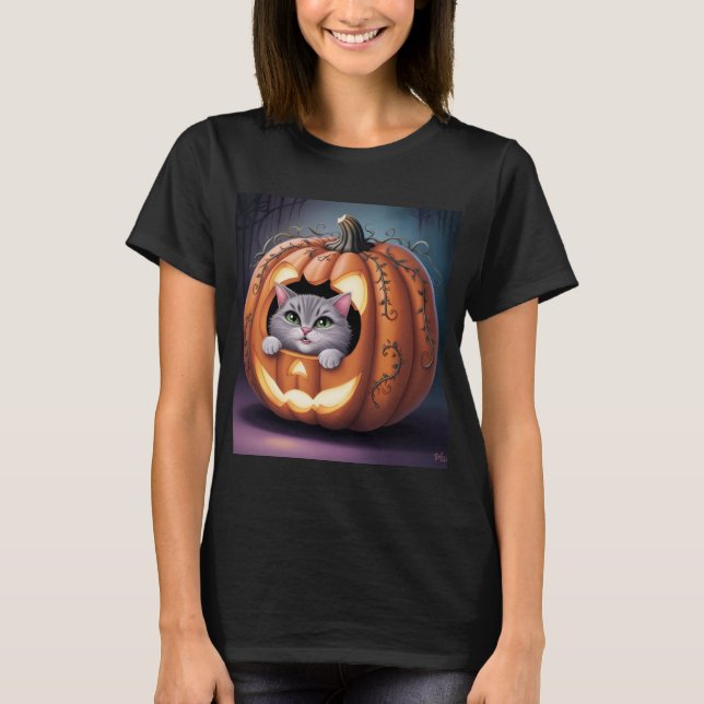 Halloween Cat & Pumpkin T-Shirt (Front)