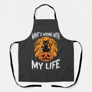 Halloween Cat Pumpkin What's Wrong With My Life De Apron