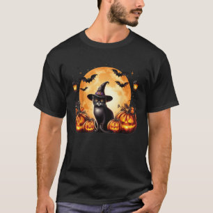 Halloween Cat Pumpkins Retro Black Halloween Cat T-Shirt