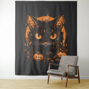 Halloween cat pumpkins tapestry