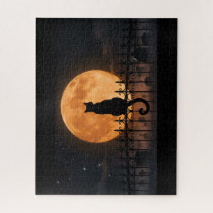 Halloween Cat Puzzle Spooky Full Moon Silhouette