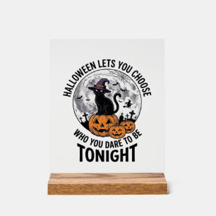 Halloween Cat Quote Spooky Pumpkin Witch Engraving Acrylic Sign