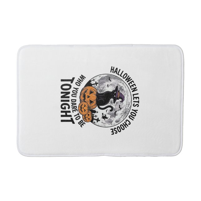 Halloween Cat Quote Spooky Pumpkin Witch Engraving Bath Mat (Front)