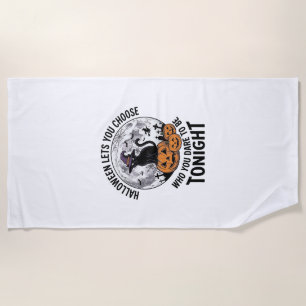 Halloween Cat Quote Spooky Pumpkin Witch Engraving Beach Towel