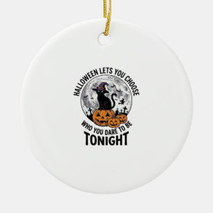 Halloween Cat Quote Spooky Pumpkin Witch Engraving Ceramic Tree Decoration