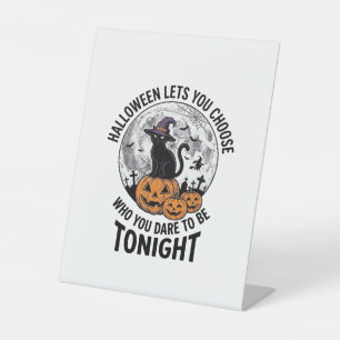Halloween Cat Quote Spooky Pumpkin Witch Engraving Pedestal Sign