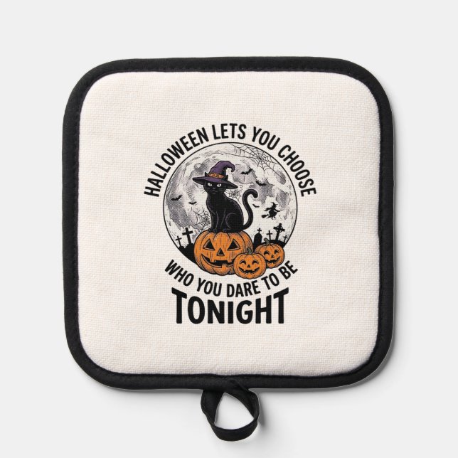 Halloween Cat Quote Spooky Pumpkin Witch Engraving Pot Holder (Front)