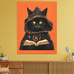 Halloween Cat Reading Preys Anatomy Spell List Canvas Print