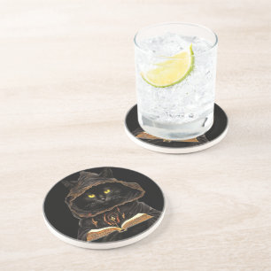 Halloween Cat Reading Preys Anatomy Spell List Coaster