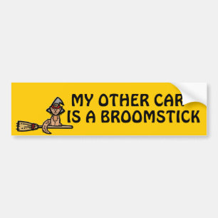 Halloween Cat Riding Broomstick Bumper Sticker