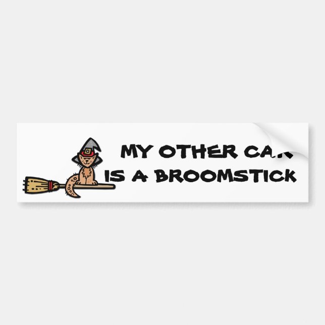 Halloween Cat Riding Broomstick Bumper Sticker (Front)