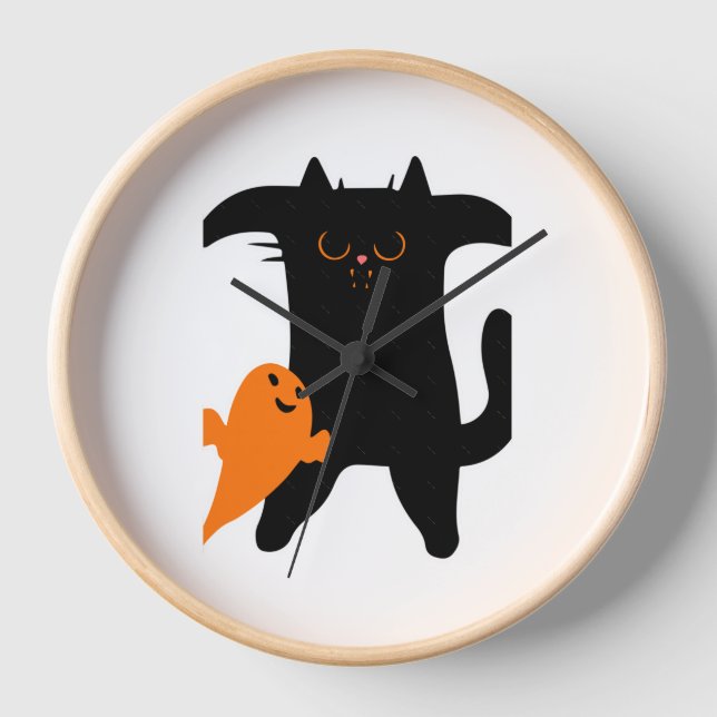 Halloween cat scared  clock (Front)