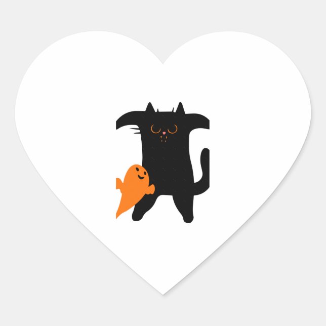 Halloween cat scared  heart sticker (Front)