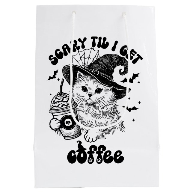 Halloween Cat Scary Til I Get Coffee  Medium Gift Bag (Back)