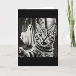 Halloween Cat Selfie With Soky Ghost  Card