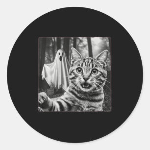 Halloween Cat Selfie With Soky Ghost  Classic Round Sticker