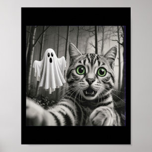 Halloween Cat Selfie With Soky Ghost  Poster