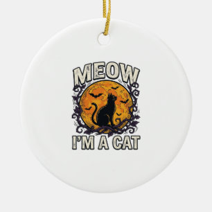 Halloween Cat Shirt Meow I'm A Cat Vintage Ceramic Tree Decoration