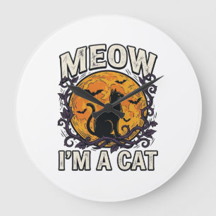 Halloween Cat Shirt Meow I'm A Cat Vintage Large Clock