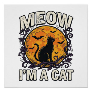 Halloween Cat Shirt Meow I'm A Cat Vintage Poster
