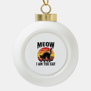Halloween Cat Shirt Meow Vintage Black Cat Design_ Ceramic Ball Christmas Ornament