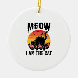 Halloween Cat Shirt Meow Vintage Black Cat Design_ Ceramic Tree Decoration