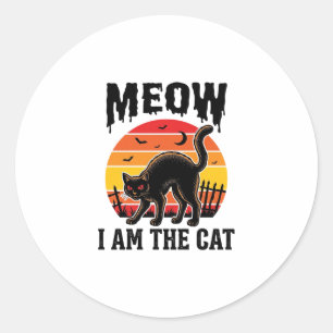Halloween Cat Shirt Meow Vintage Black Cat Design_ Classic Round Sticker