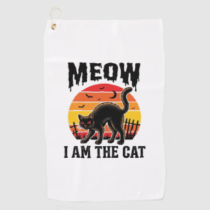 Halloween Cat Shirt Meow Vintage Black Cat Design_ Golf Towel
