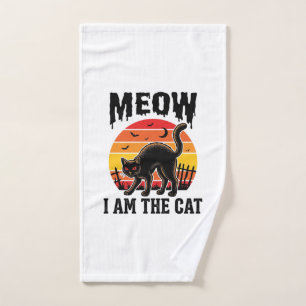 Halloween Cat Shirt Meow Vintage Black Cat Design_ Hand Towel