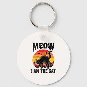 Halloween Cat Shirt Meow Vintage Black Cat Design_ Key Ring