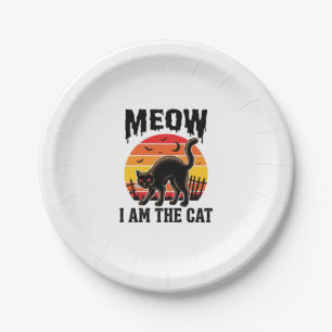 Halloween Cat Shirt Meow Vintage Black Cat Design_ Paper Plate
