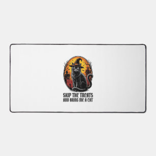Halloween Cat Shirt Vintage Engraving Spooky Black Desk Mat
