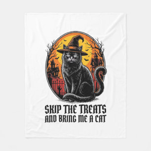 Halloween Cat Shirt Vintage Engraving Spooky Black Fleece Blanket