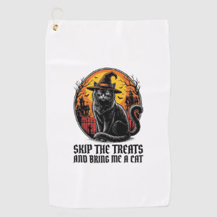 Halloween Cat Shirt Vintage Engraving Spooky Black Golf Towel