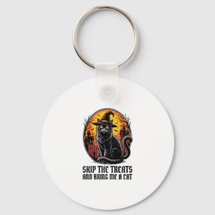 Halloween Cat Shirt Vintage Engraving Spooky Black Key Ring