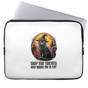 Halloween Cat Shirt Vintage Engraving Spooky Black Laptop Sleeve