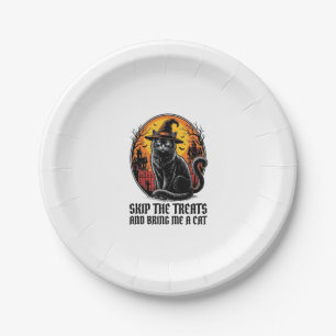 Halloween Cat Shirt Vintage Engraving Spooky Black Paper Plate