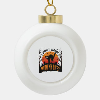 Halloween Cat Shirt Vintage Spooky Life Humor_1 Ceramic Ball Christmas Ornament