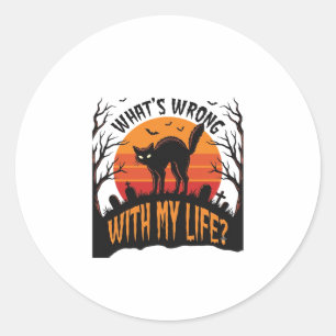 Halloween Cat Shirt Vintage Spooky Life Humor_1 Classic Round Sticker