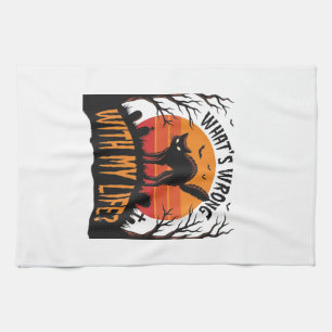 Halloween Cat Shirt Vintage Spooky Life Humor_1 Tea Towel