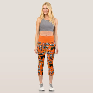 halloween cat skull skeleton orange capri leggings